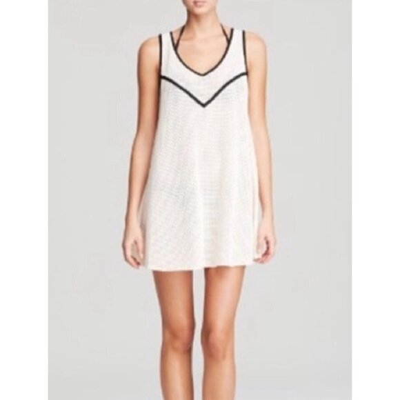 Shoshanna Swimwear Ivory Black‎ Trim Cover Up Crochet Trapeze Knit Size P - Picture 1 of 8